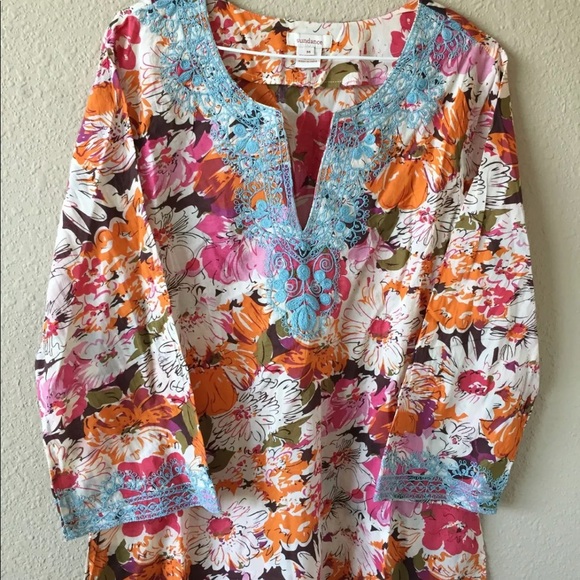 Sundance Tops Sundance Catalog 98 Floral Embroidered Tunic M